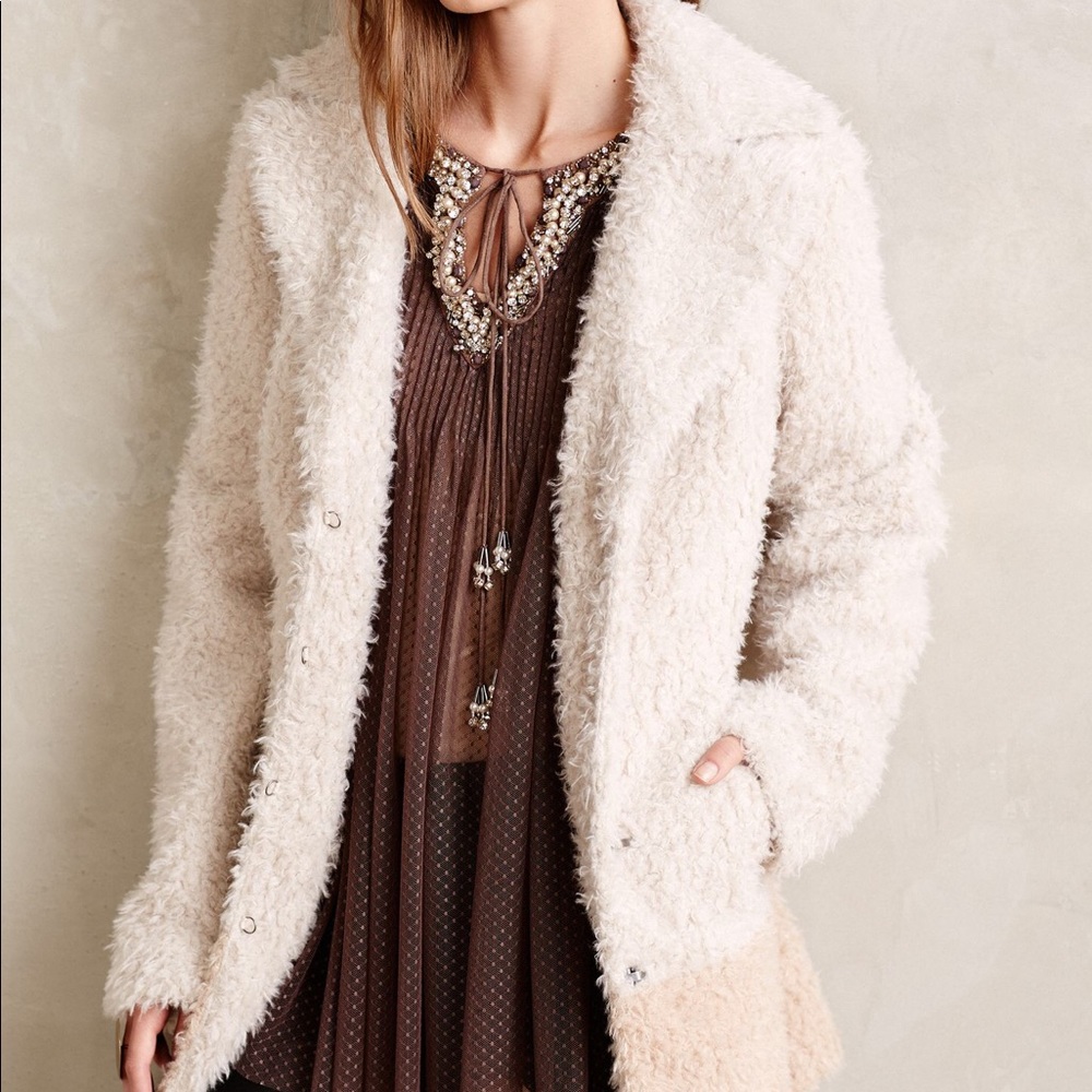 Anthropologie Elevenses Sherpa Coat, cream, size S